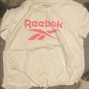 Reebok White and Pink Logo T-Shirt